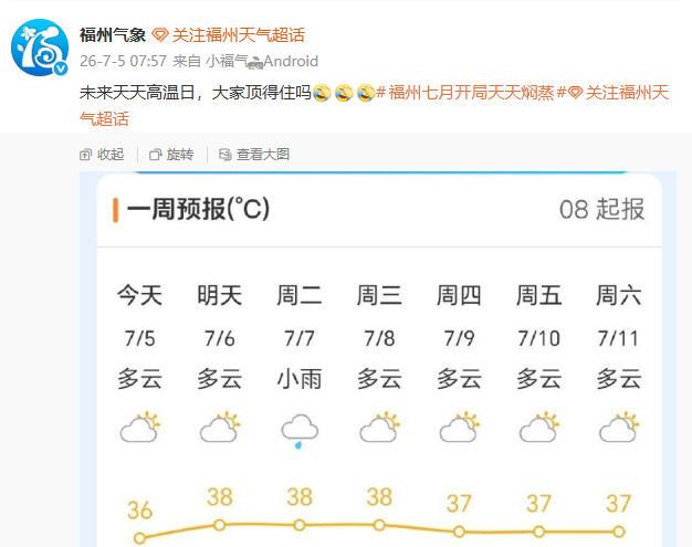 福州连续高温预警 未来天天37℃顶得住吗?(图1) 福州连续高温预警 未来天天37℃顶得住吗?(图1)