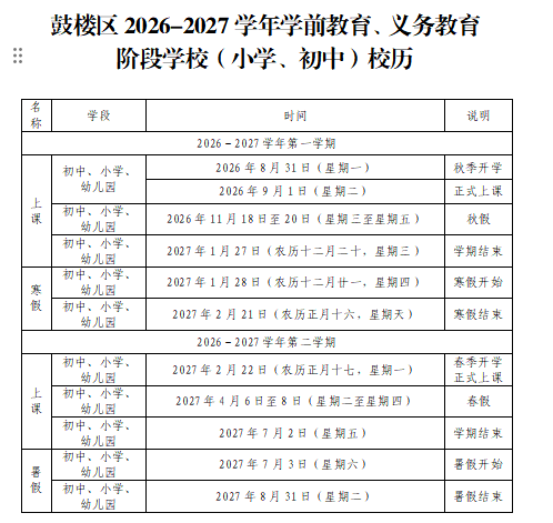 福州鼓楼区春秋假共6天！学生家长必看放假安排与原因