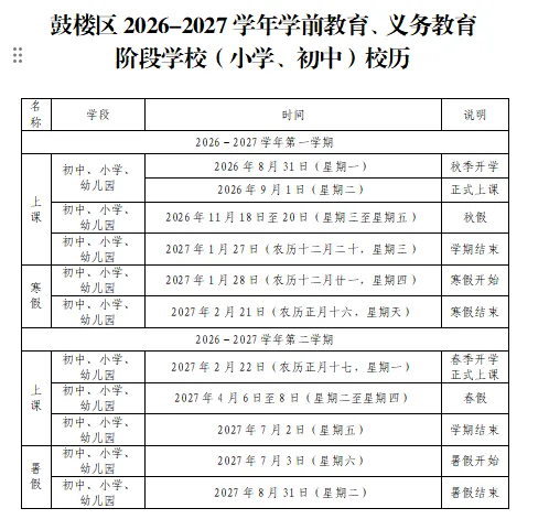 福州鼓楼区春秋假共6天！学生家长必看放假安排与原因
