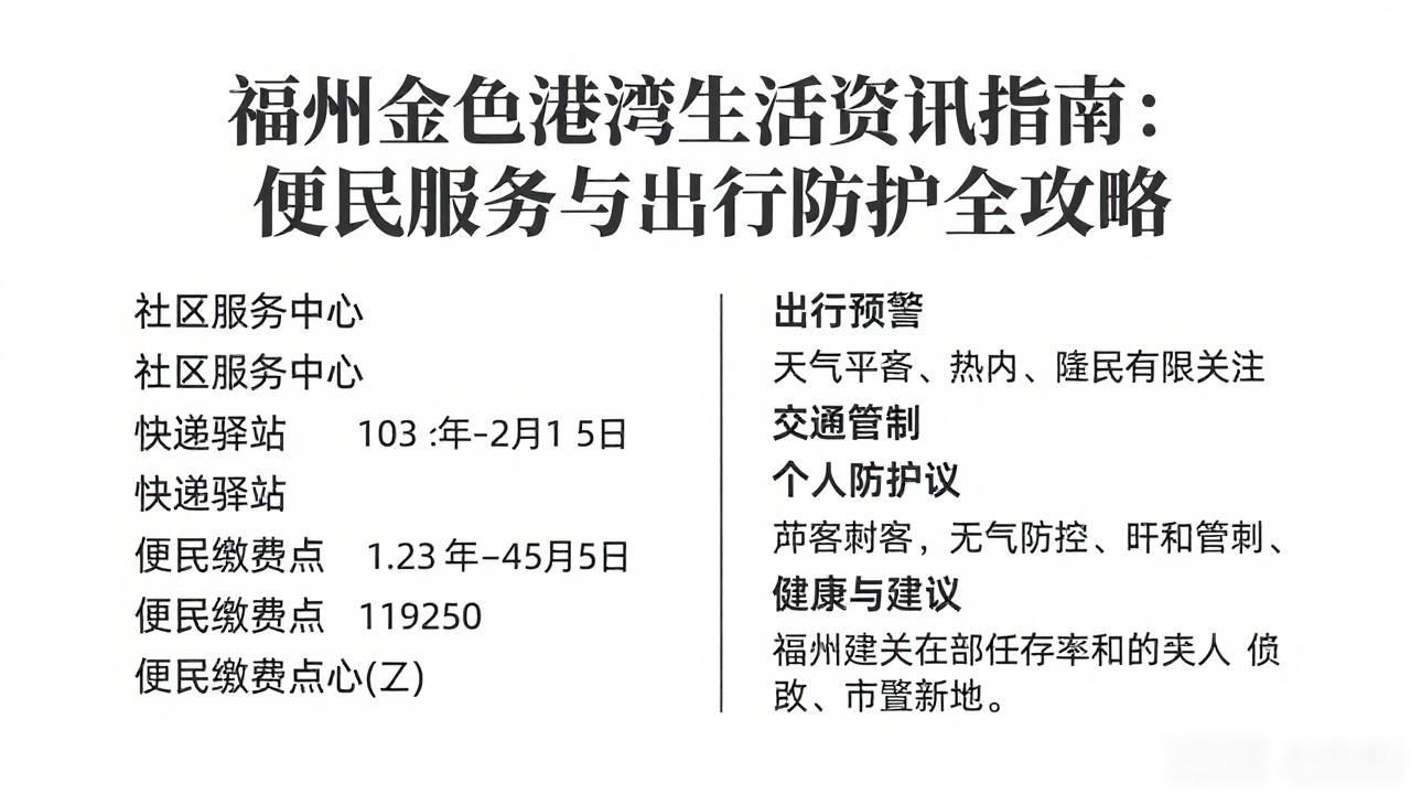 福州金色港湾生活资讯指南:便民服务与出行防护全攻略(图1) 福州金色港湾生活资讯指南:便民服务与出行防护全攻略(图1)