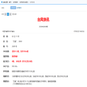 台风巴威生成最强或超强 未来6天对我国无影响